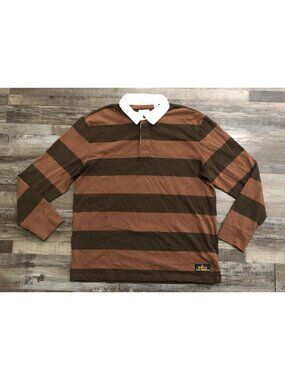 Scotch & Soda Mens XL Brown Striped Long Sleeve Rugby Polo Shirt New without Tag
